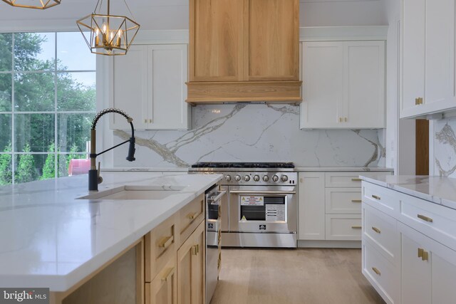 5824 Wild Lilac Dr, Lot East Petersburg, PA 17520 - kitchen with decorative backsplash, stainless steel stove, a sink, and premium range hood