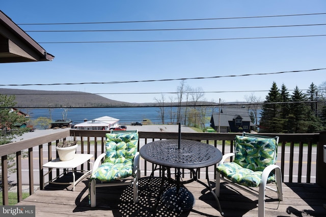 wooden deck with a water view