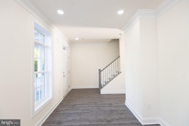 300 Dixon St Unit 202, Easton, MD 21601 - entrance foyer featuring recessed lighting, crown molding, wood finished floors, and stairs