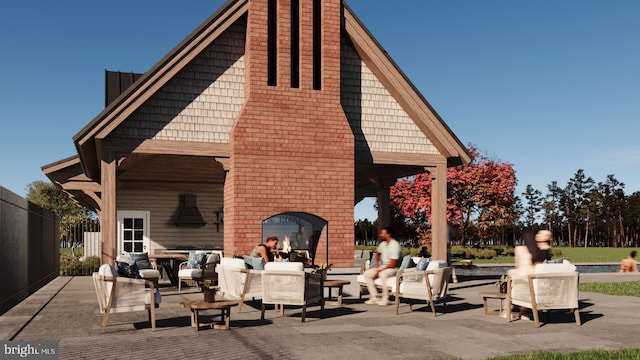 exterior space featuring an outdoor living space and a patio