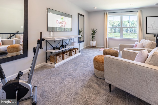 living room featuring light colored carpet