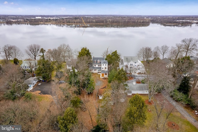 aerial view featuring a water view