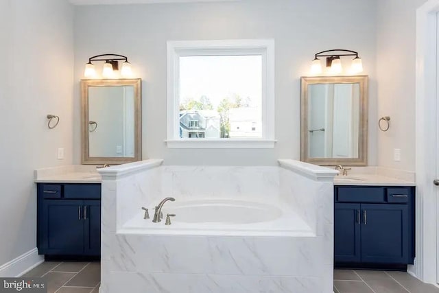 bathroom featuring tile flooring, double sink, and large vanity