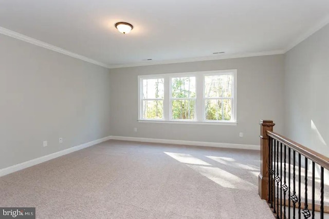 carpeted empty room with ornamental molding