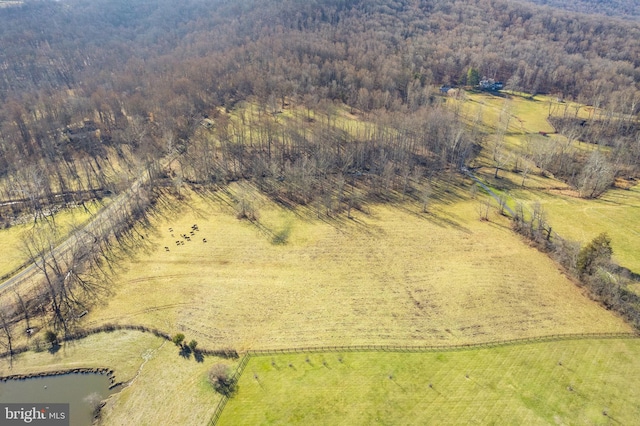 birds eye view of property featuring a rural view and a water view