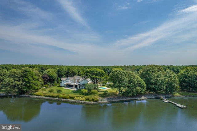 aerial view featuring a water view