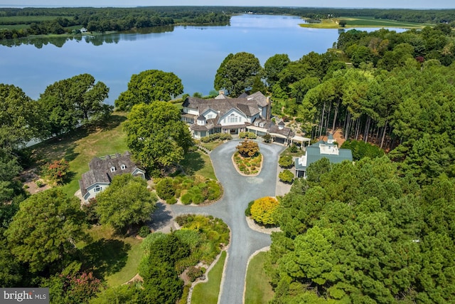 aerial view with a water view