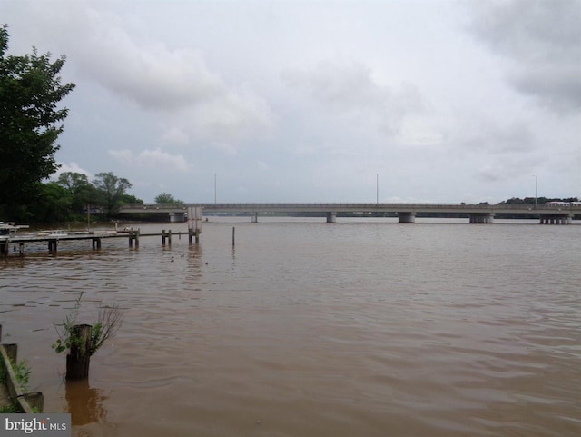 property view of water with a dock