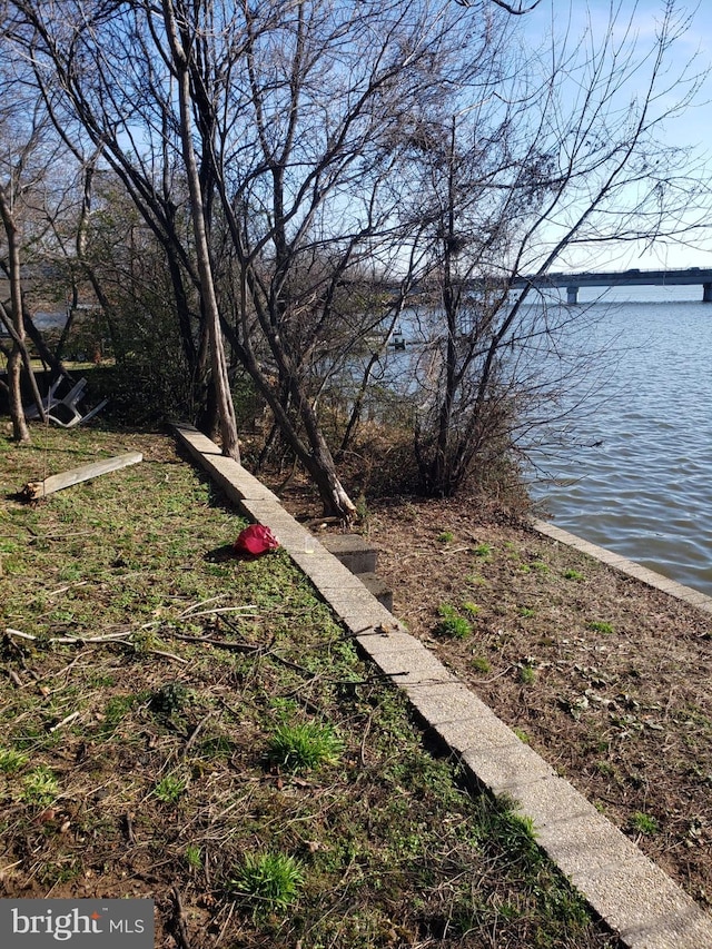 view of yard with a water view