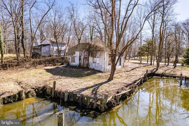 dock area with a water view