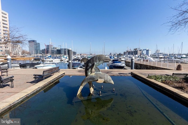 view of dock featuring a water view