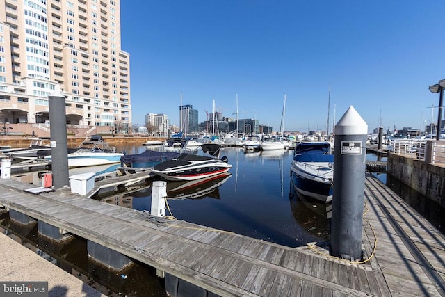 view of dock with a water view