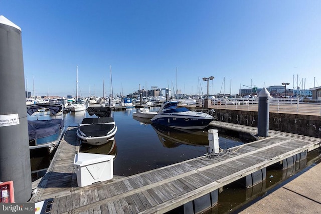 view of dock featuring a water view