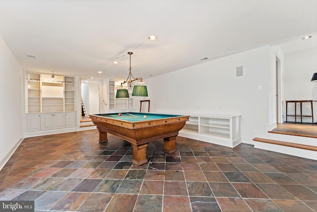 recreation room featuring dark tile floors and pool table