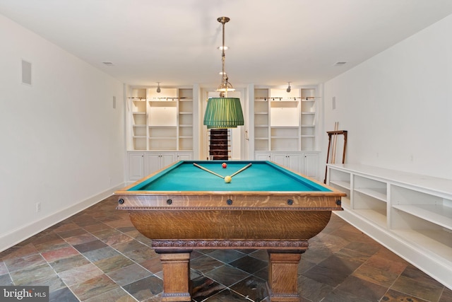 playroom with dark tile flooring and pool table