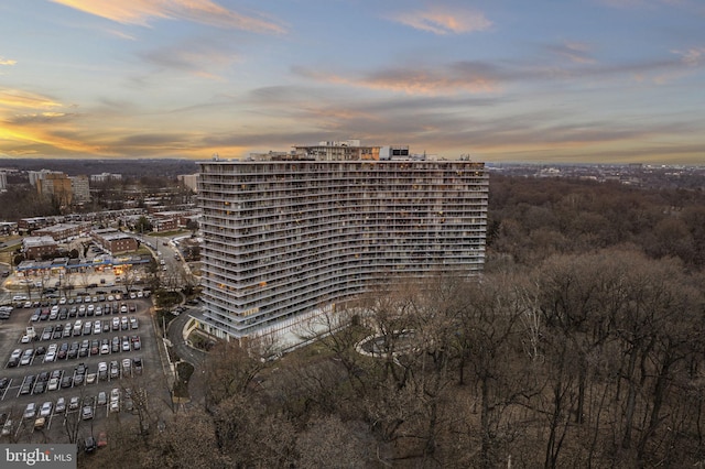 view of aerial view at dusk