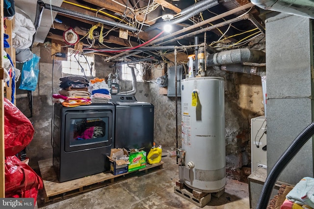 utility room featuring water heater and washer and dryer