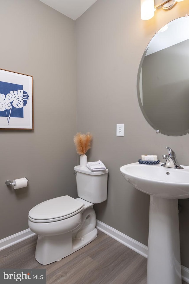 bathroom with toilet and wood-type flooring