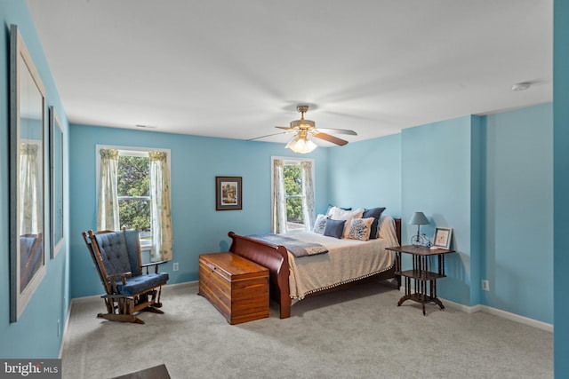 bedroom featuring carpet and ceiling fan