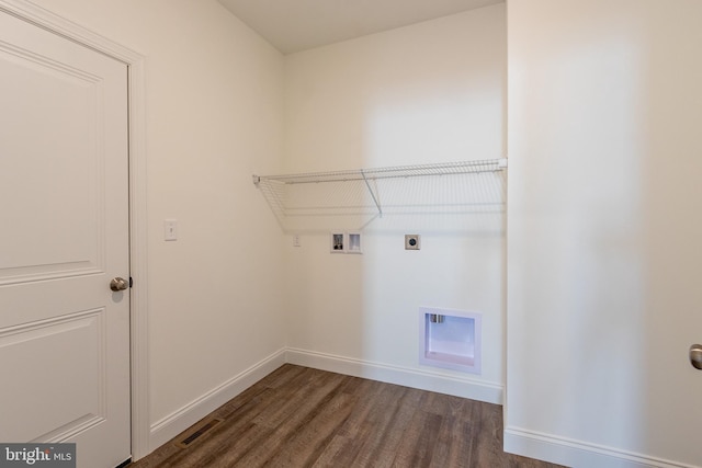 laundry room featuring washer hookup, electric dryer hookup, and dark hardwood / wood-style flooring