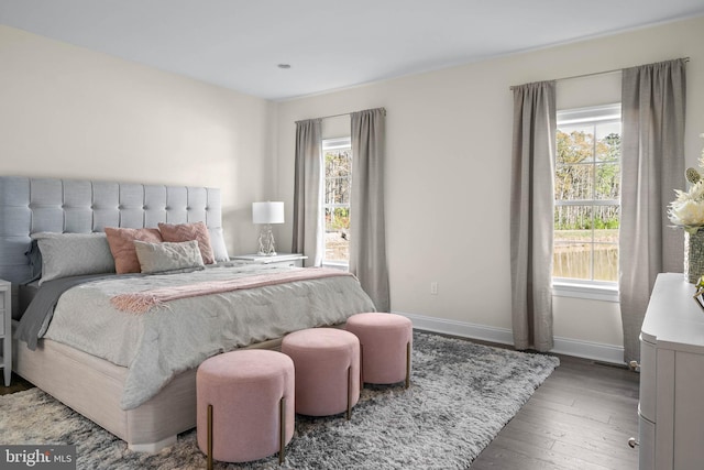 bedroom with multiple windows and hardwood / wood-style flooring