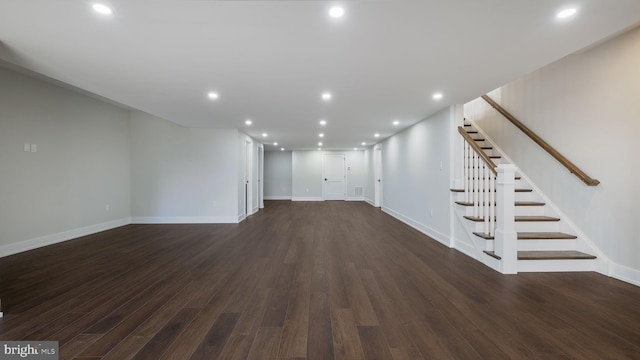 unfurnished living room with dark hardwood / wood-style floors