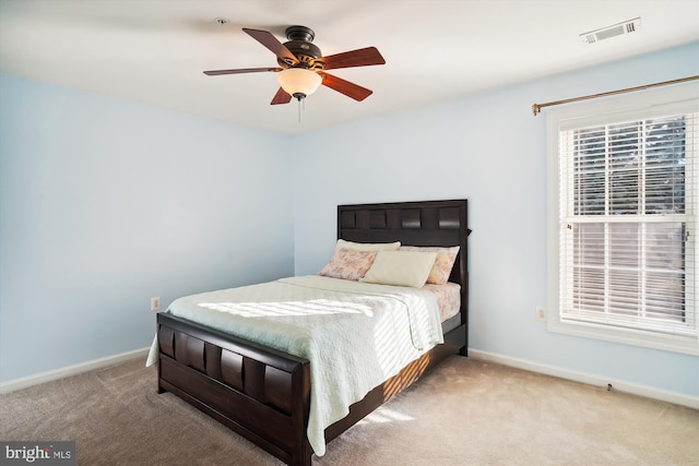 bedroom featuring carpet flooring and ceiling fan