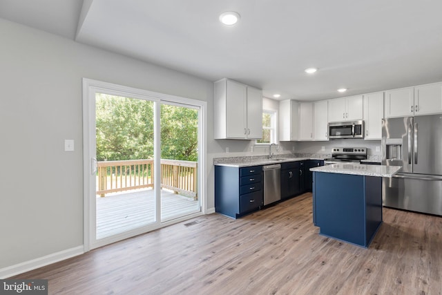 kitchen featuring white cabinetry, light hardwood / wood-style flooring, sink, and stainless steel appliances