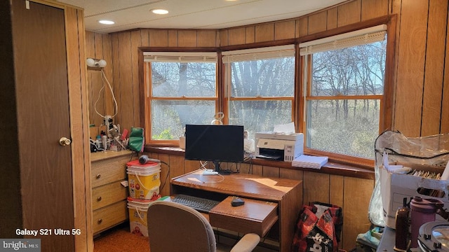 office featuring wood walls