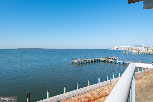 view of dock with a water view