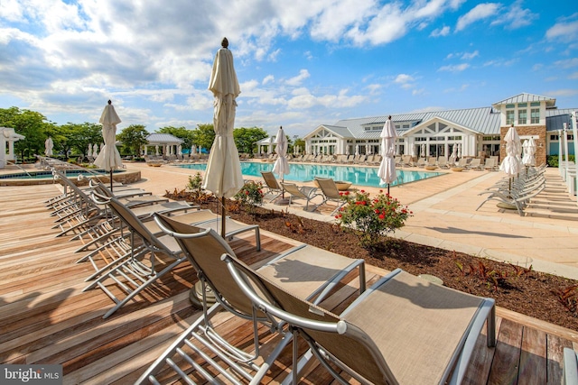 view of pool featuring a patio