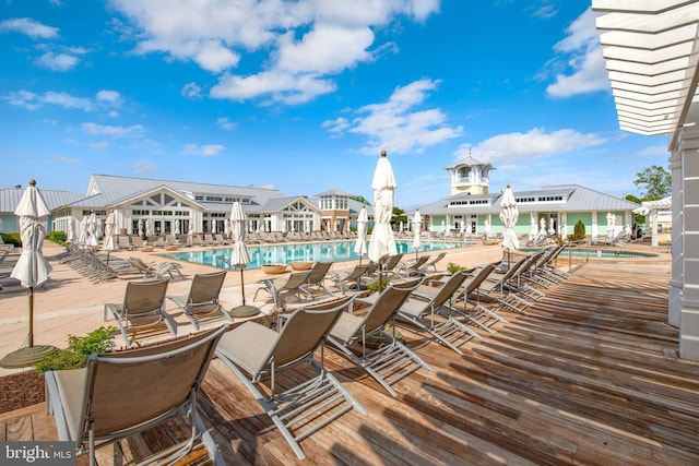 view of swimming pool with a patio area