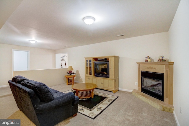 living room with light carpet