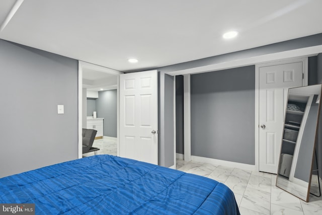 bedroom featuring light tile flooring