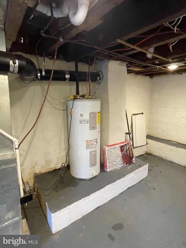 basement with electric water heater