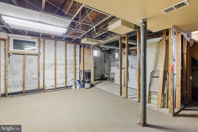 basement with light carpet