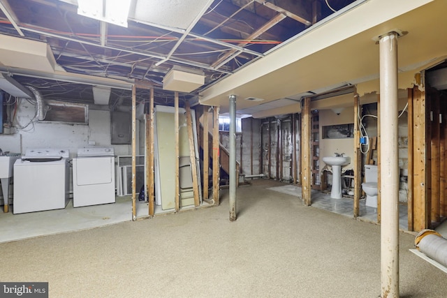 basement with separate washer and dryer