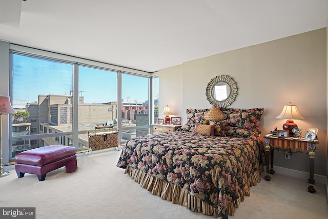 carpeted bedroom featuring expansive windows