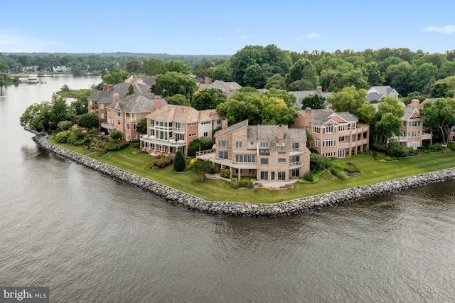 aerial view with a water view