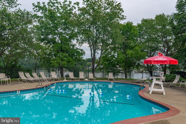 view of swimming pool with a patio