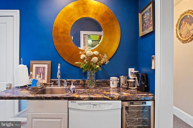 bathroom with wine cooler and vanity