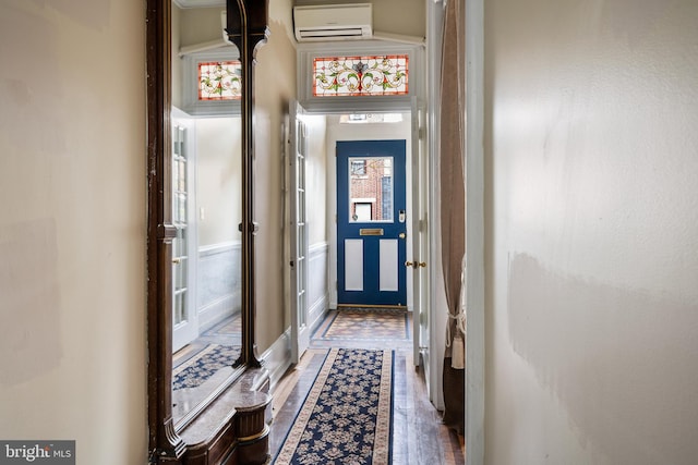 corridor with an AC wall unit