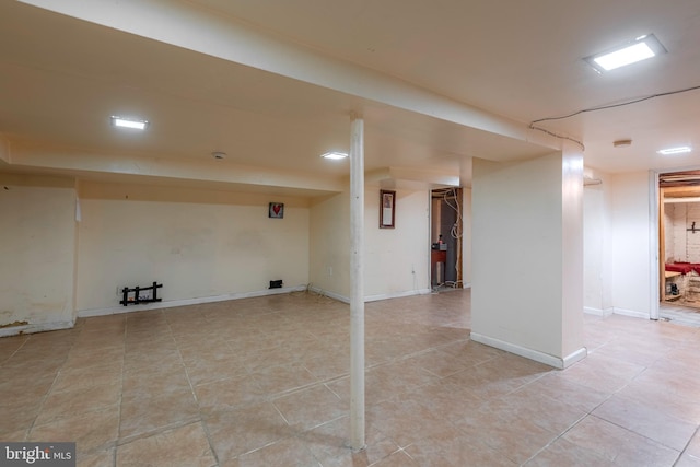 basement with light tile floors