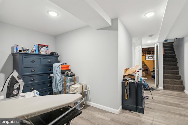 interior space with light hardwood / wood-style floors