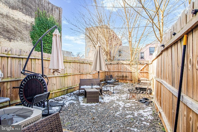 view of snow covered patio