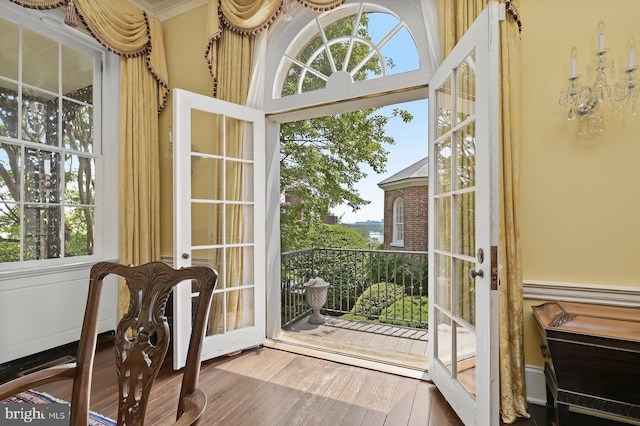 doorway to outside featuring hardwood / wood-style flooring and french doors