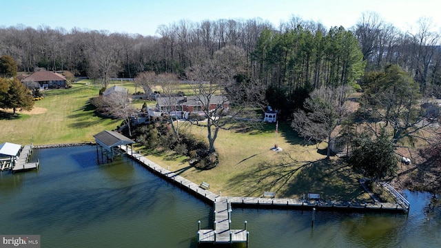 drone / aerial view featuring a water view