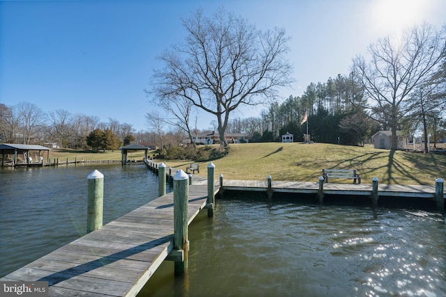 dock area with a water view