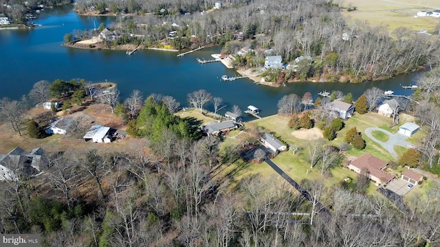 drone / aerial view featuring a water view