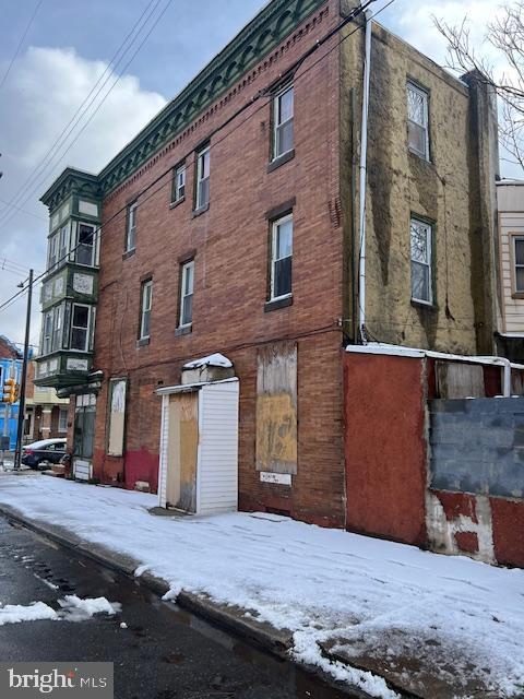 view of snow covered building